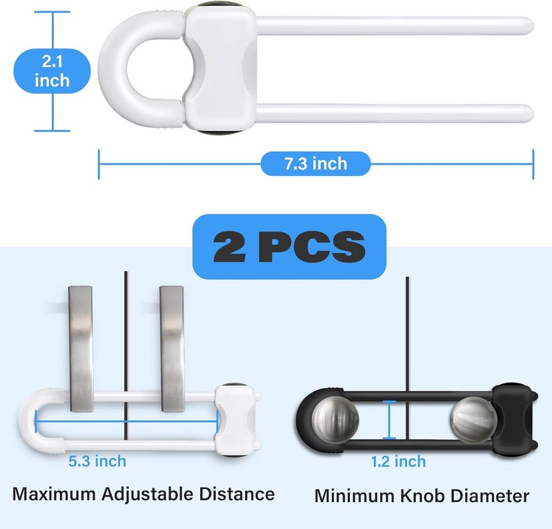 SPISPI Baby Proofing Cabinets,Cabinet Locks for Babies,2 Pack U-Shaped Child Locks for Cabinets, Child Proof Cabinet Latches,Child Safety Cabinet Locks with Adjustable by (1 White,1 Black) - Image 2